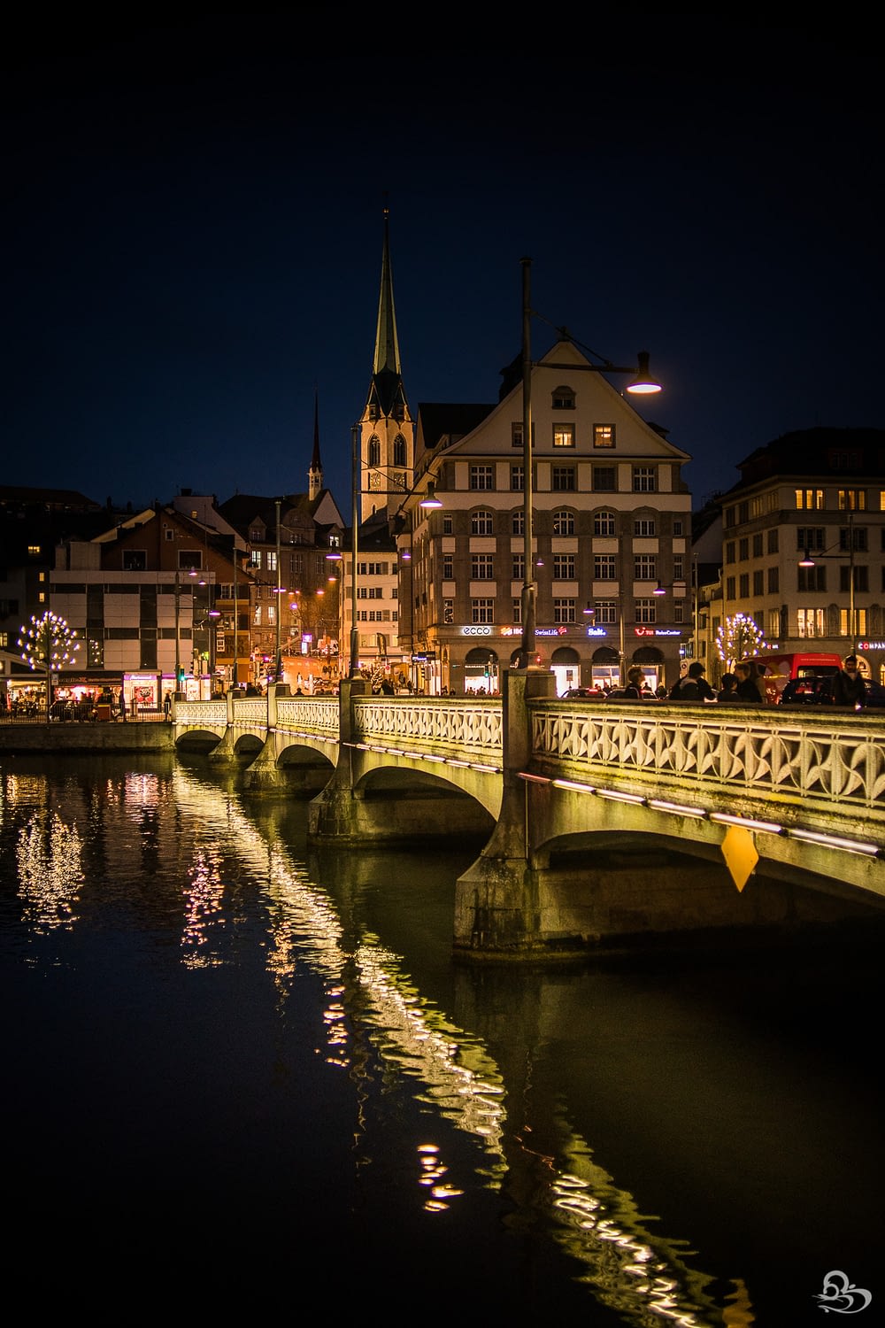 zurich night switzerland old town